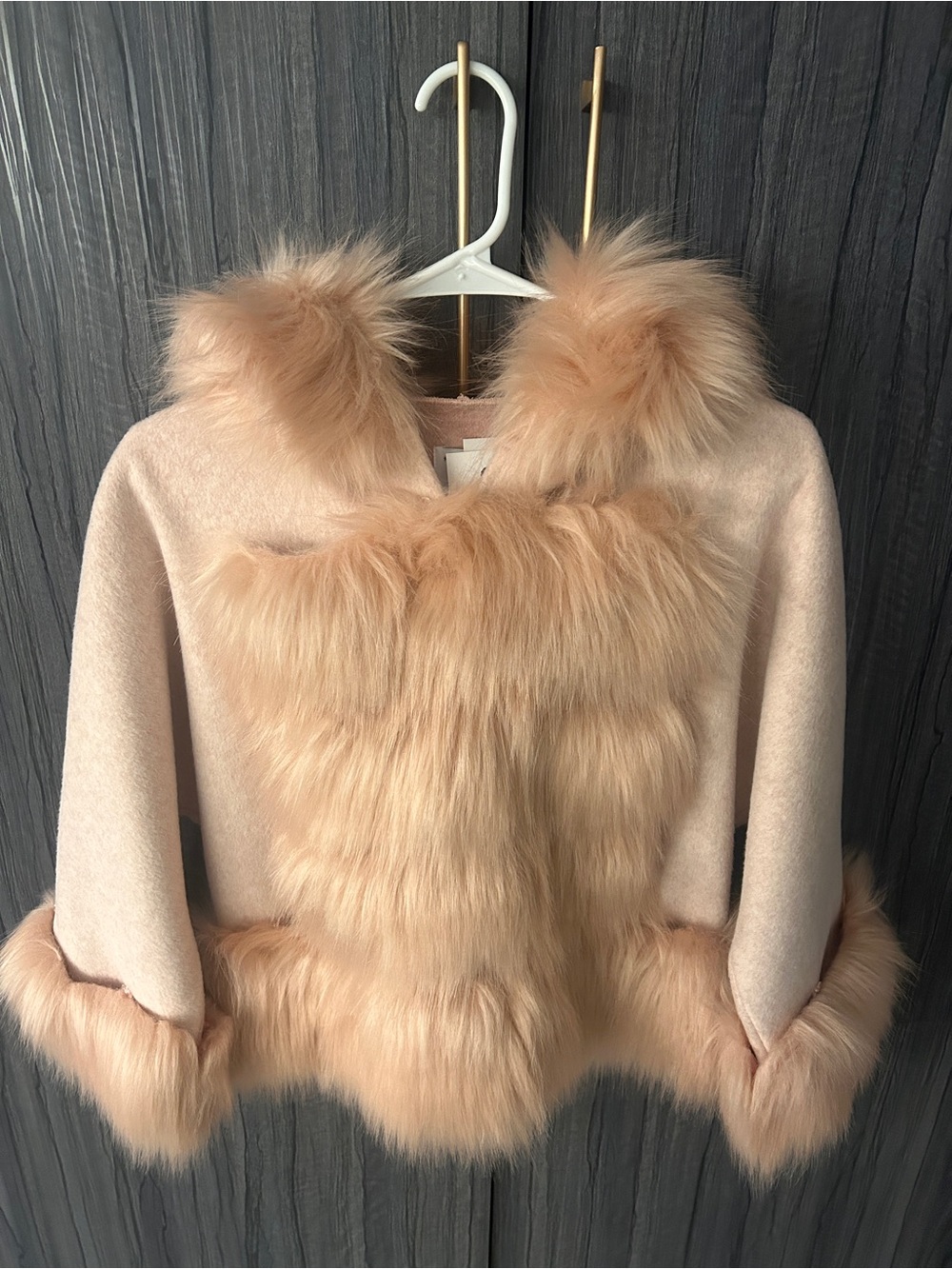 Lola and the boys  Blush Pink Faux Fur Trim Poncho